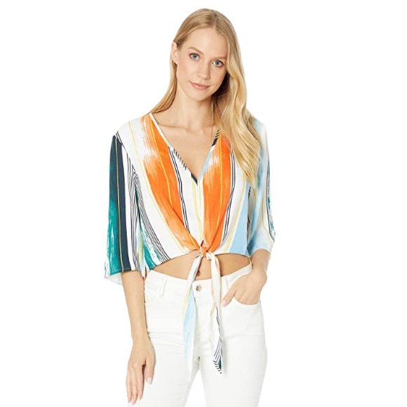 BCBGMaxAzria Tops - BCBGMaxAzria Knot Front 3/4 Sleeve Woven Top, S